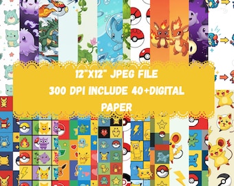 Whimsical Fantasy Monster Digital Paper Pack 12x12 JPG | Cute Creature Scrapbook Backgrounds | Printable DIY Craft Papers