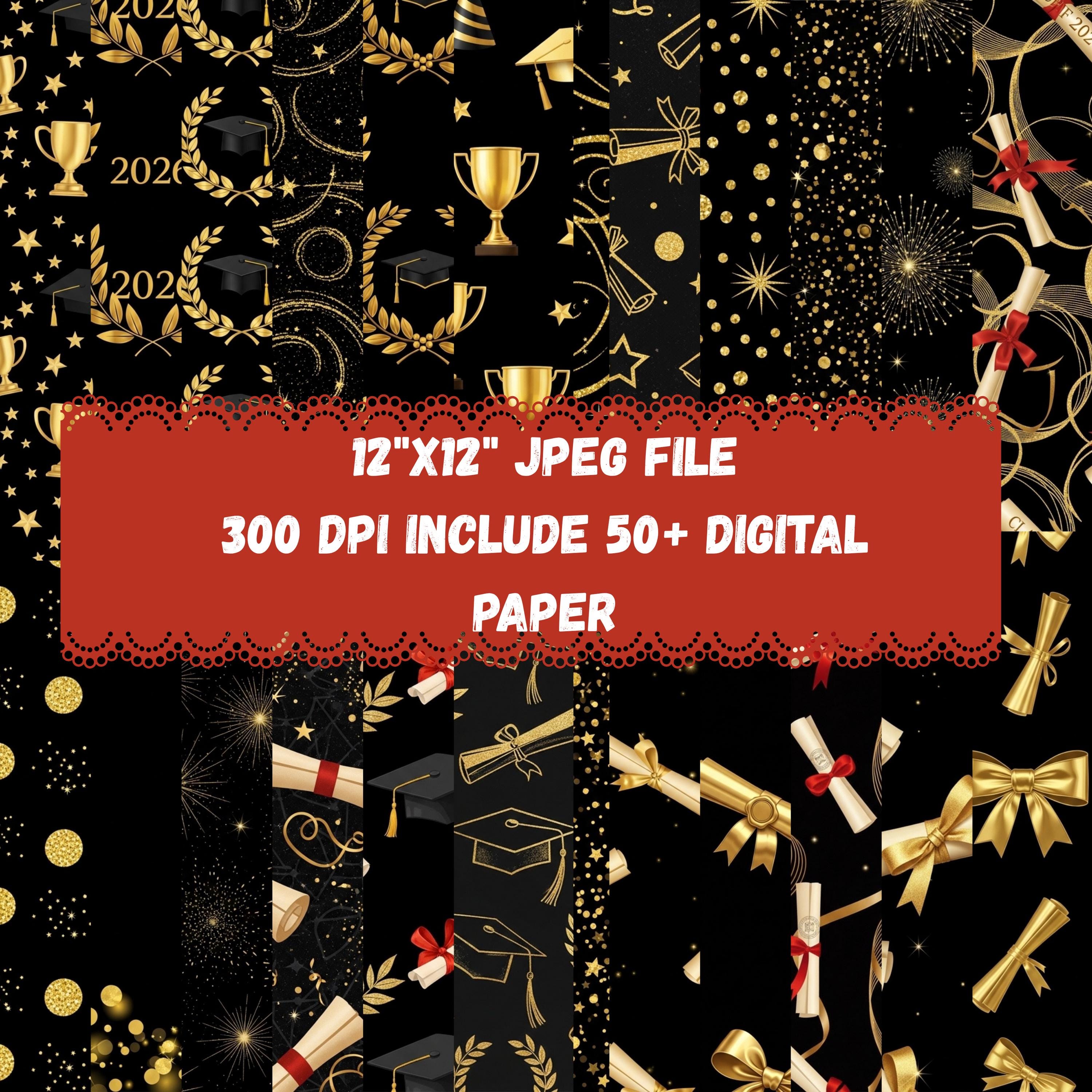 Class of 2026 Graduation Digital Paper Pack | Black Gold Patterns ...