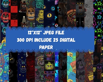 Five Nights at Freddy’s 12x12” JPEG Bundle – 25 Digital Papers, 300 DPI High-Resolution Horror Printables