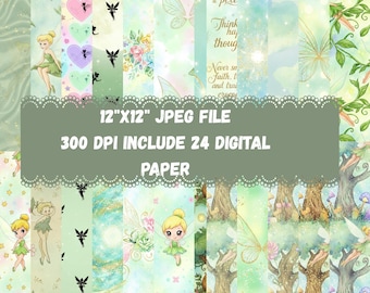 Fairy Pixie Digital Paper Pack 24 Seamless Fantasy Backgrounds Green Pastel Scrapbook Papers 12x12 JPG 300 DPI Instant Download