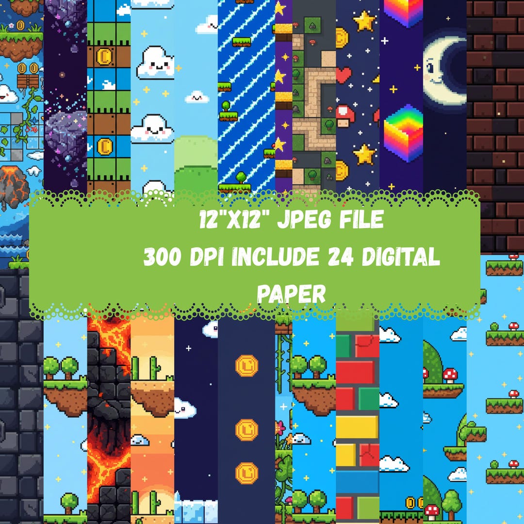 Retro Platformer Game Digital Paper | Pixel Game Backgrounds | 8-bit ...