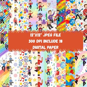 The Wiggles Digital Paper Pack | Cartoon Characters Scrapbook Paper | 12x12 Inch Patterns | Birthday & Party Crafts