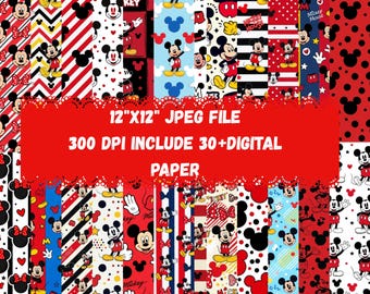 Grillige digitale papierbundel met muisthema | 30+ leuke 12 x 12 JPG-patronen in cartoonstijl voor knutselen en scrapbooking