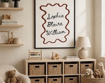 PHYSICAL PRINT, Custom siblings Playroom Kids Poster, Vertical Personalized Name Wall Art Vertical, Monochromatic gender neutral art Print