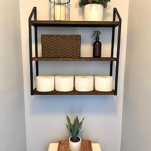 Rustic Wood Floating Wall Shelves 3 Tier 17 Inch Farmhouse Bathroom Storage Display