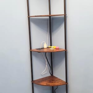 5 Tier Corner Shelf Stand Industrial Wood Metal Bookshelf for Small Spaces