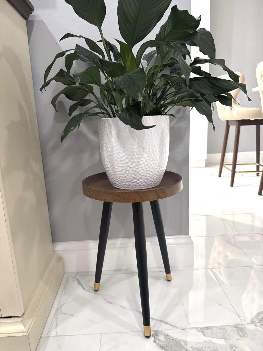 Mid Century Walnut Plant Stand Wood Metal Indoor Side Table - Etsy