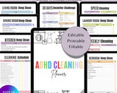 ADHD cleaning planner bundle pdf editable canva,Home cleaning schedule,Weekly,Monthly,Yearly Cleaning Checklist,Declutter,Family Chore Chart