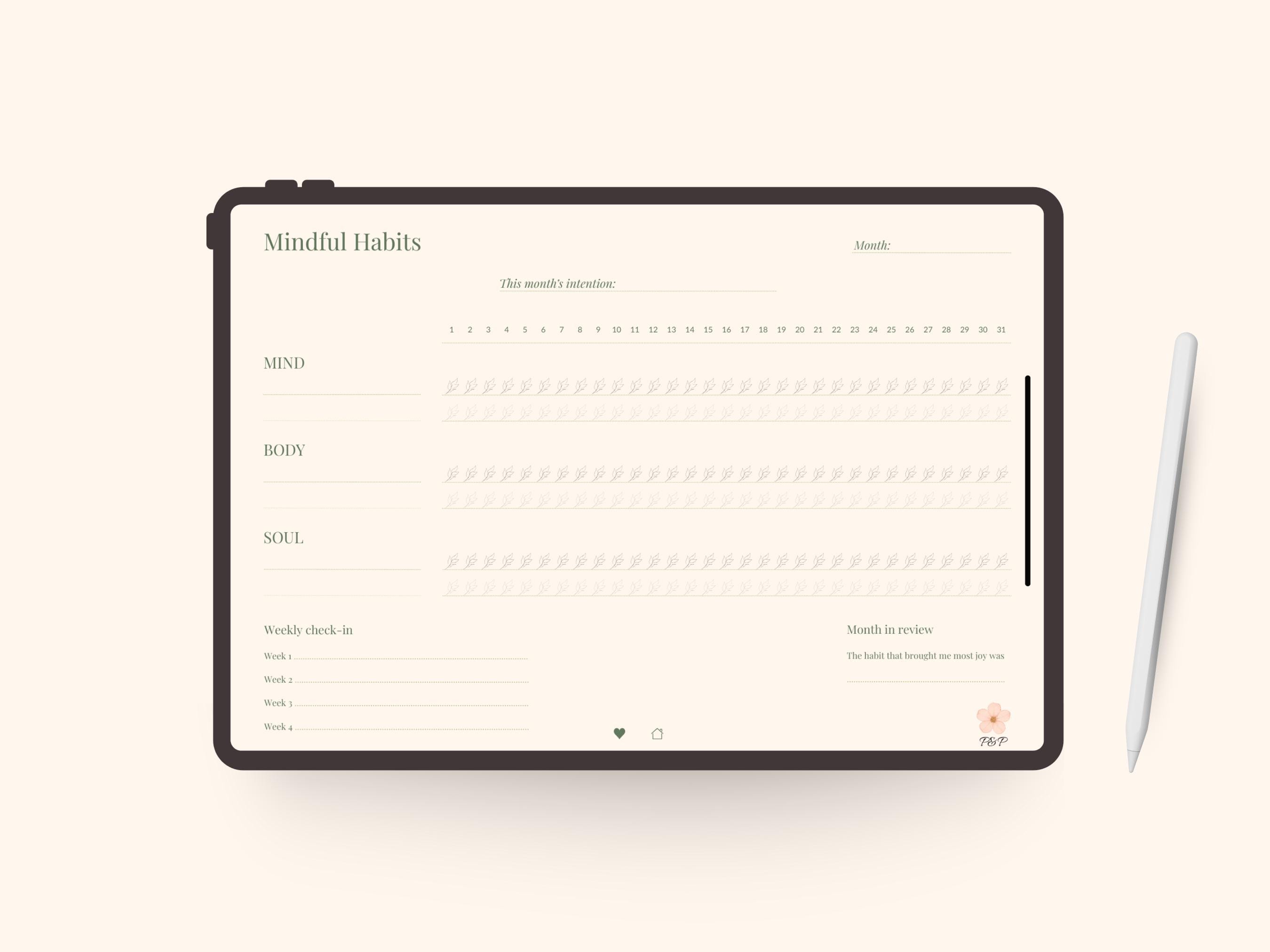 2026 Habit Tracker Mind Body Soul Wellness Journal (Digital & Printable PDF A4)