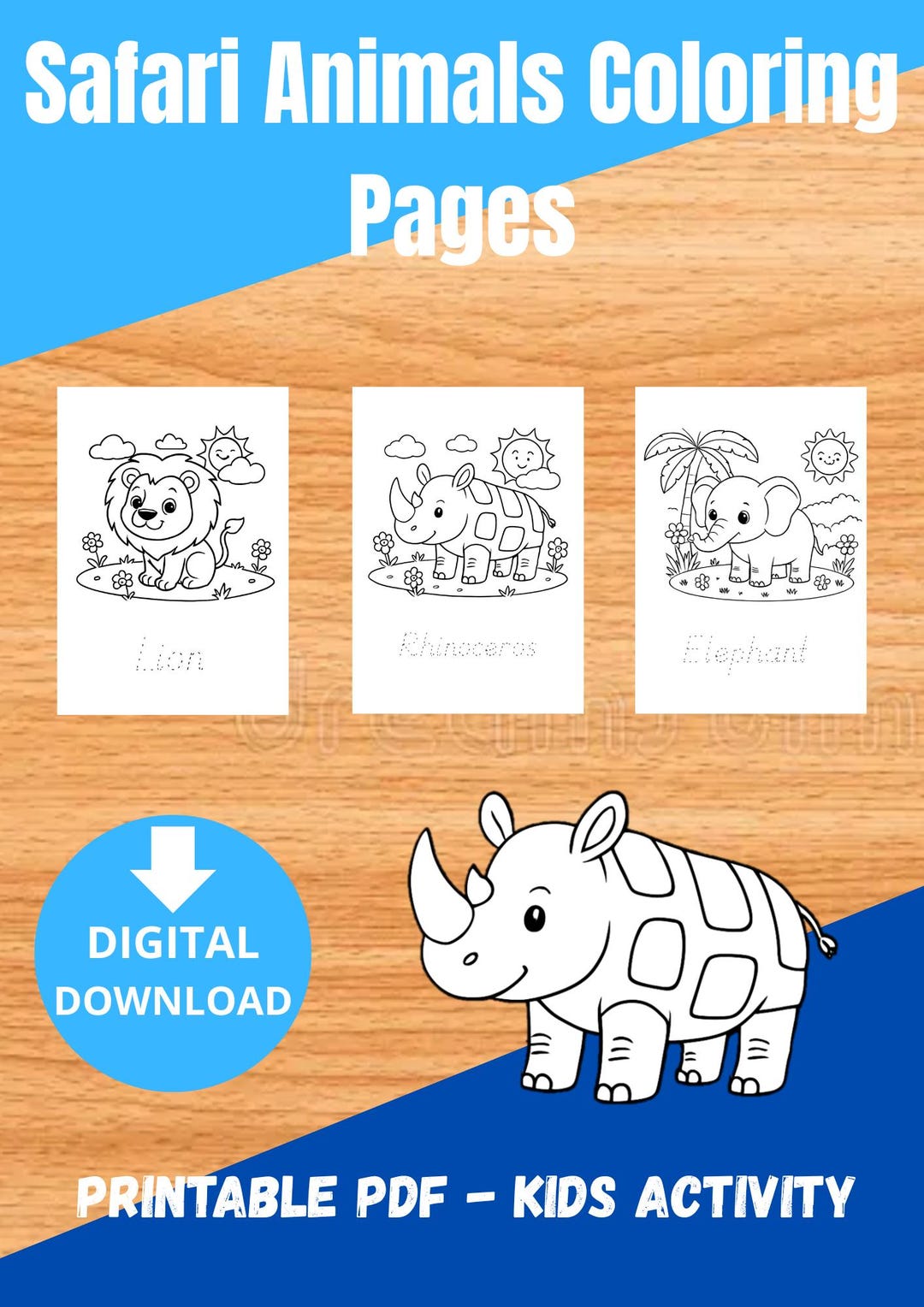 Safari Animals Coloring Pages for Kids | Savanna Animals Printable ...