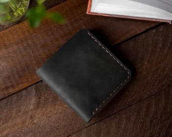 Two Tone Leather Wallet with Coin Pocket Slim Minimalist Snap Bifold, Handmade Card Holder Gift