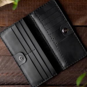Portafoglio lungo verticale in pelle con cerniera - Porta carte personalizzabile con chiusura a scatto