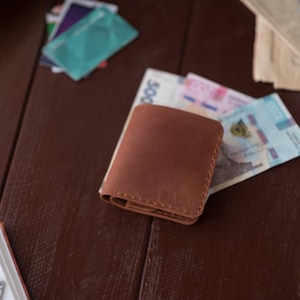 Portafoglio in pelle con tasca portamonete, sottile e minimalista, porta carte fatto a mano, regalo