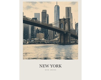 New York Minimalist Travel Poster, New York Wall Art, Neutral Gallery Print, Modern Destination Decor