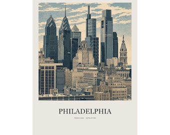 Philadelphia Minimalist Travel Poster, Pennsylvania Wall Art, Neutral Gallery Print, Modern Destination Decor