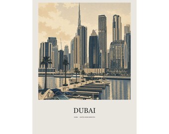 Dubai Minimalist Travel Poster, Dubai Wall Art, Neutral Gallery Print, Modern Destination Decor