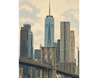 New York Cityscape Art Print, Modern Travel Poster, Neutral City Wall Decor