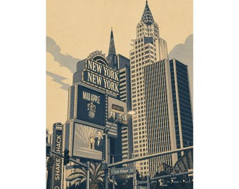 Las Vegas Cityscape Art Print, Nevada Travel Poster, Modern Ivory Charcoal Blue Wall Decor