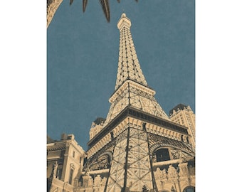 Las Vegas Cityscape Art Print, Modern Nevada Wall Decor, Ivory Charcoal Blue Poster