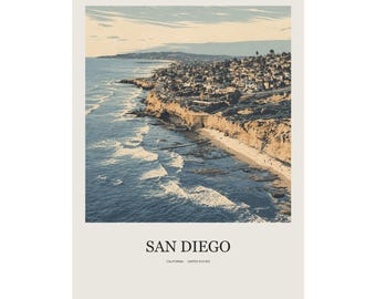 San Diego Minimalist Travel Poster, California Wall Art, Neutral Gallery Print, Modern Destination Decor