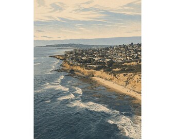 San Diego Cityscape Art Print, Neutral Modern Coastal Wall Decor