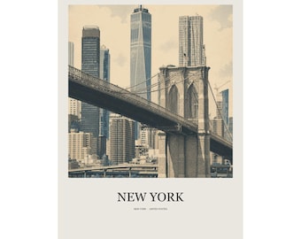 New York Minimalist Travel Poster, Neutral Gallery Print, Modern Destination Decor