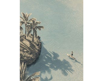 Honolulu Cityscape Art Print, Modern Hawaii Travel Poster, Neutral Coastal Wall Decor