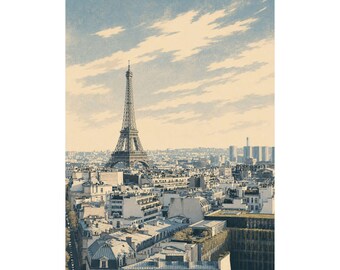 Paris Cityscape Art Print, Eiffel Tower Wall Decor, Modern Travel Poster
