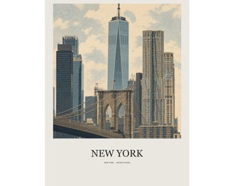 New York Minimalist Travel Poster, Neutral Gallery Print, Modern City Decor