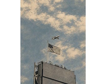 Airplane American Flag Art Print, Vintage Inspired Gallery Poster