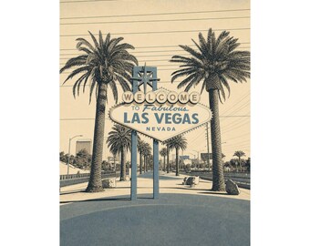 Las Vegas Cityscape Art Print, Nevada Travel Poster, Modern Ivory Charcoal Blue