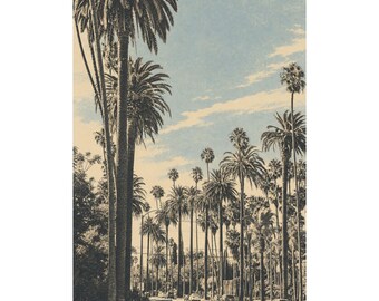 Los Angeles Cityscape Art Print, Modern Palm Tree Wall Decor (Full Bleed)