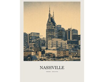 Nashville Minimalist Travel Poster, Tennessee Wall Art, Neutral Gallery Print, Modern Destination Decor