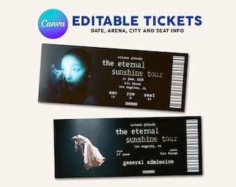 Custom Personalized Eternal Sunshine World Tour Editable Ticket Gift Printable Souvenir Collector Ticket Ariana Grande
