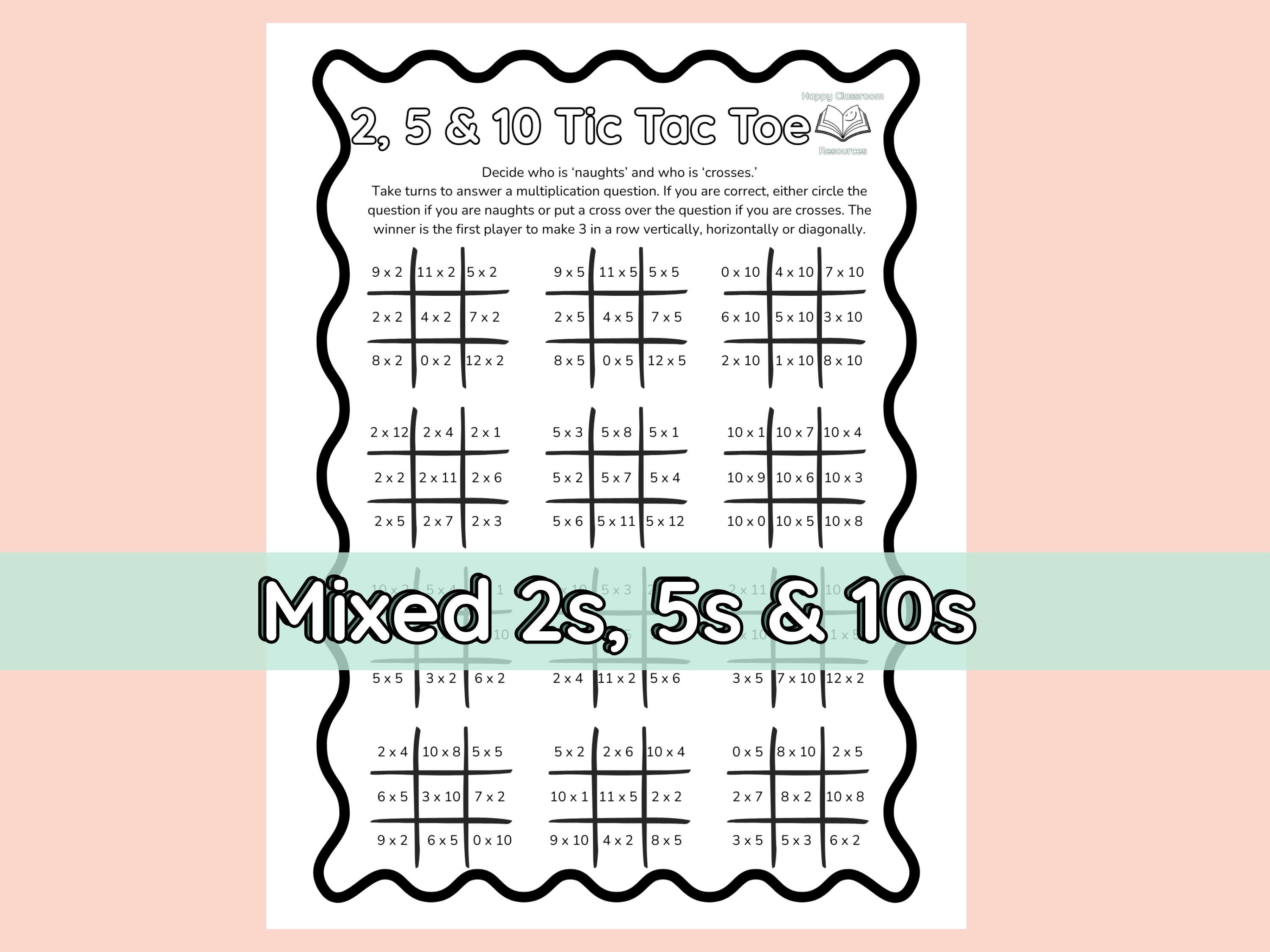 KS1 Times Tables Tic Tac Toe Worksheets | Multiplication Games | Maths ...
