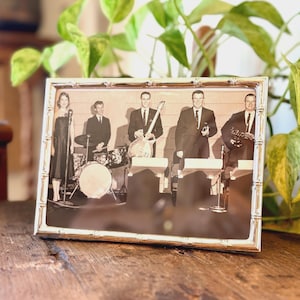 Vintage Silver Plated Faux Bamboo 5x7 Picture Frame | Hollywood Regency Photo Frame with Black Velvet Backing