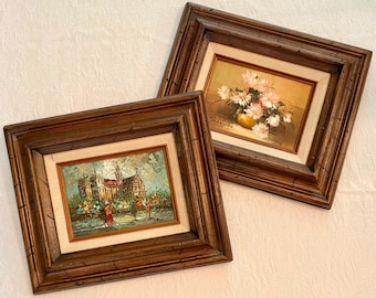 Signed Oil Paintings: Floral Still Life, Paris Notre Dame Cityscape | Mid-Century Art