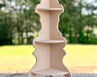 Estantería esquinera vintage color crema con forma de pagoda / Estantería de pared de 3 niveles estilo chinoiserie