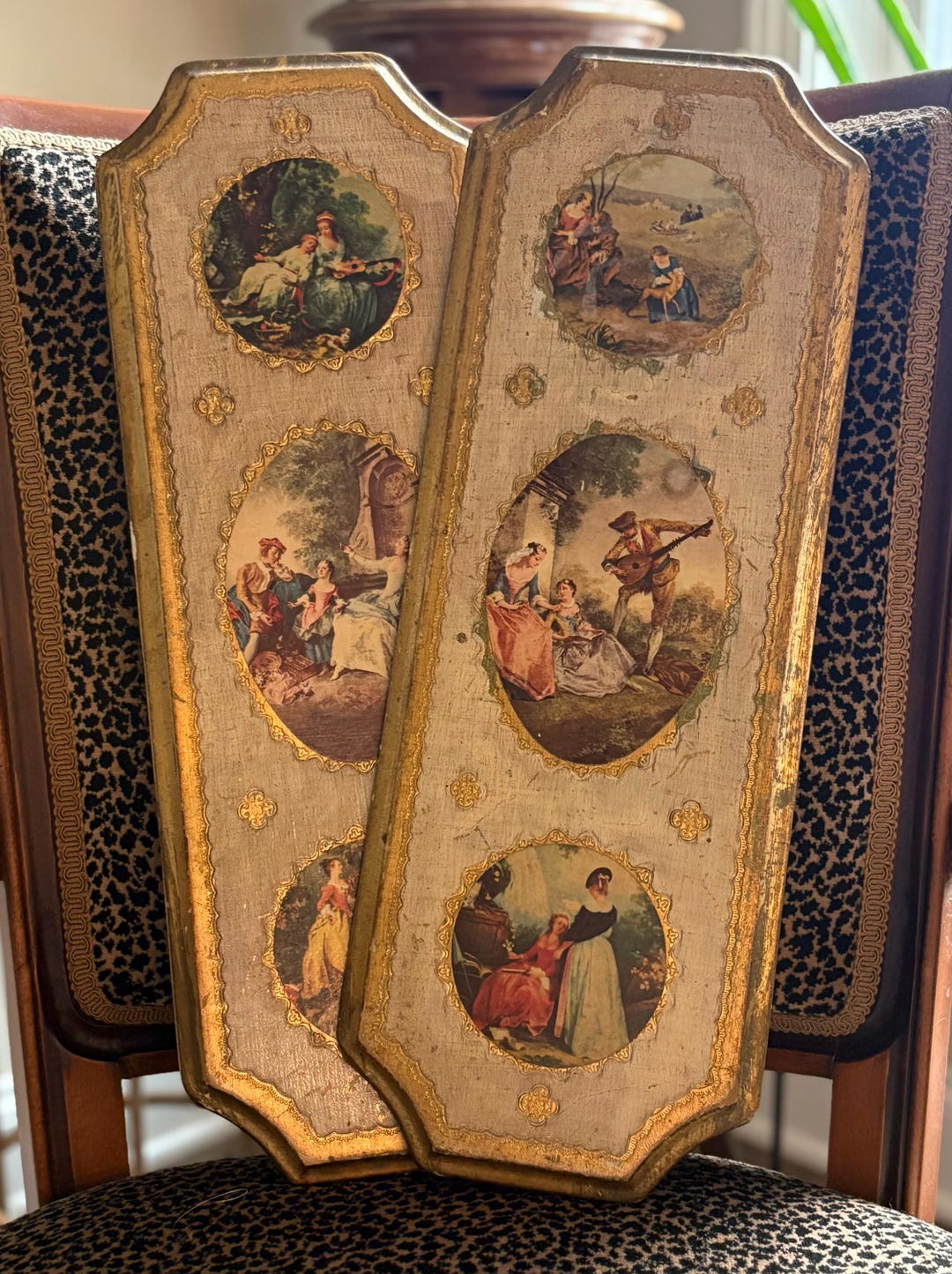 Set of 2 Vintage Italian Florentine Wall Plaques | Gold Gilt Romantic ...