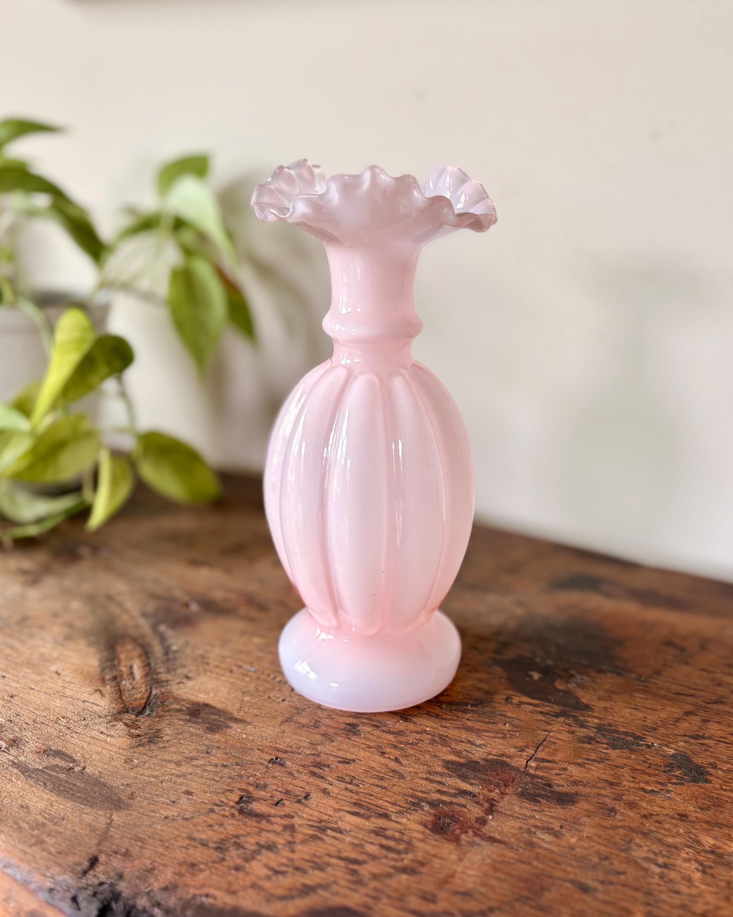 Fenton Rose Pink Overlay Melon Vase - Etsy
