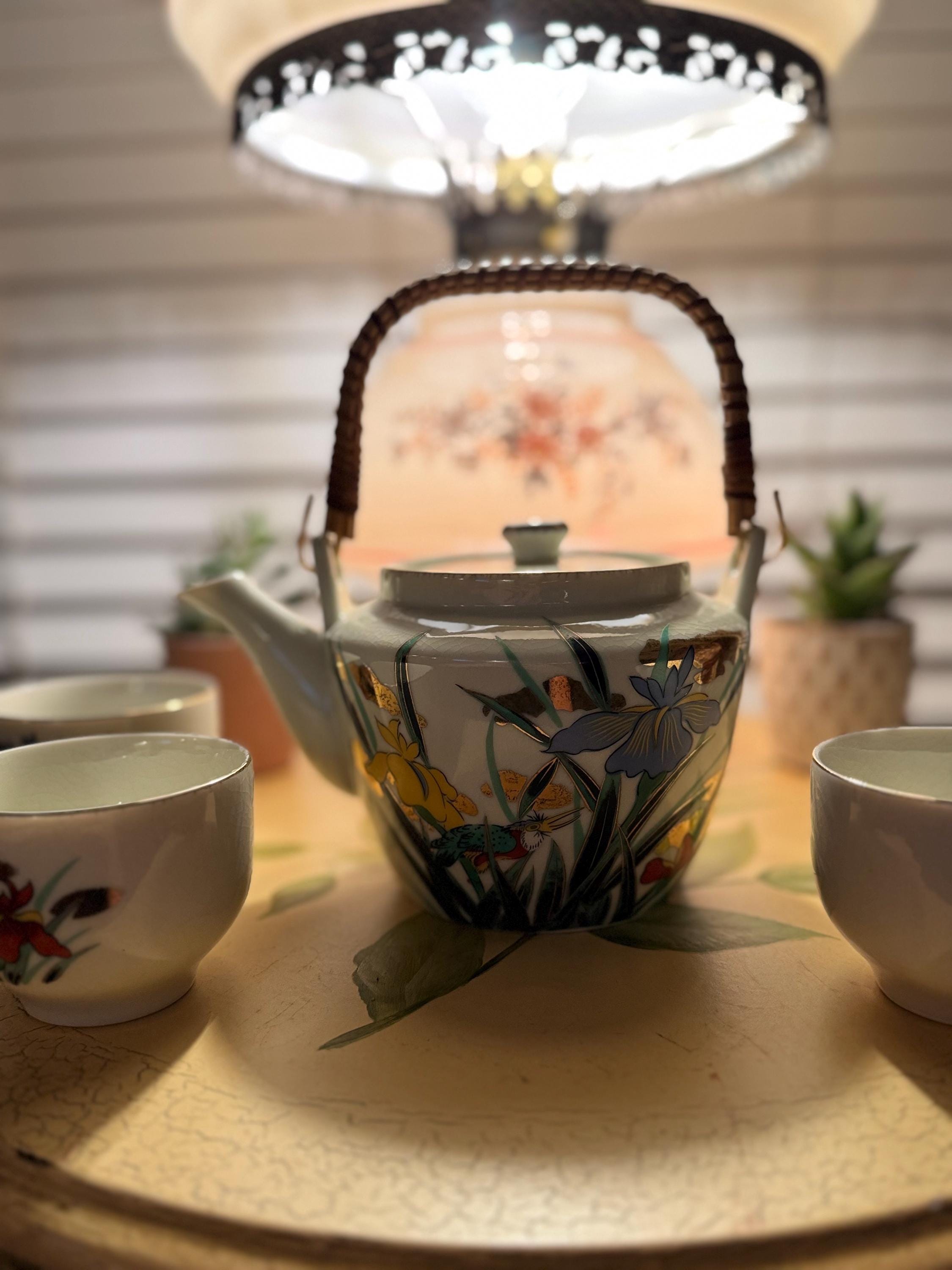Théière Ancienne Kutani Japon – Décor Végétaux Et Oiseaux, Signée, Avec Couvercle
