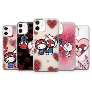 Mobilskal med kärlek, Hello Kitty, kawaii, Spiderman, romantiskt, för iPhone 17, 16, 15, 14, Samsung S25, A56, A36, A16, Pixel 10, 10Pro, 9A bild 1