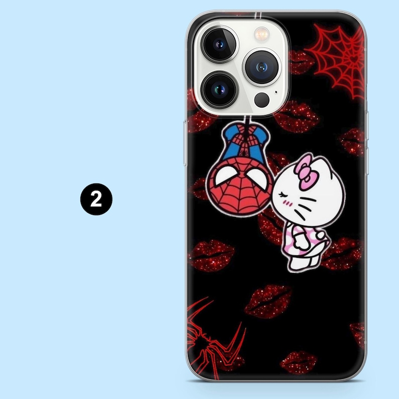 Mobilskal med kärlek, Hello Kitty, kawaii, Spiderman, romantiskt, för iPhone 17, 16, 15, 14, Samsung S25, A56, A36, A16, Pixel 10, 10Pro, 9A 2