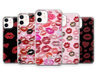Funda para teléfono de San Valentín con besos románticos y labios para iPhone 17, 17Pro, 16, 15, 14, 13 y 12, Samsung S25, S24, S23, A56, A36, A16 y Pixel 10, 10Pro y 9A.