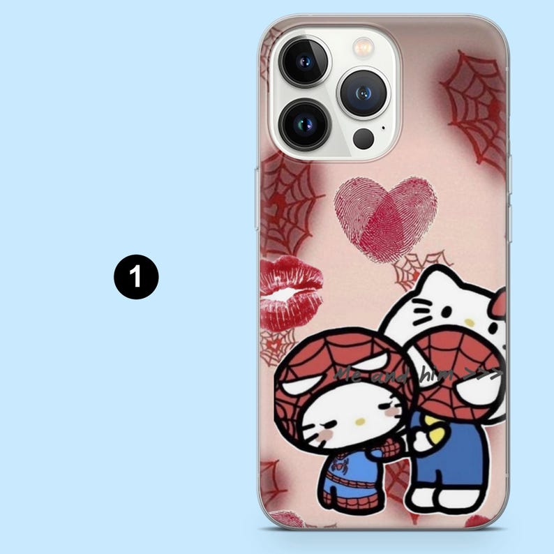Mobilskal med kärlek, Hello Kitty, kawaii, Spiderman, romantiskt, för iPhone 17, 16, 15, 14, Samsung S25, A56, A36, A16, Pixel 10, 10Pro, 9A 1