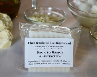 Back To Basics Soap – Handmade Unscented Natural Soap Bar | Simple Clean Soap | Gentle Everyday Body Bar
