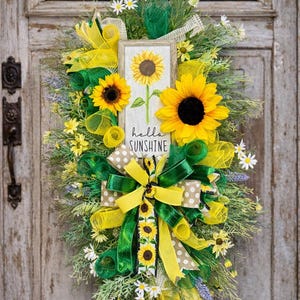 Sonnenblume Willkommens-Kranz für Haustür, Bauernhaus Hallo Sonnenschein Sommer Dekor