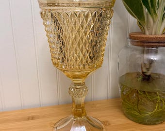 11" Indiana Glass Tiara Diamond Point Marigold Compote