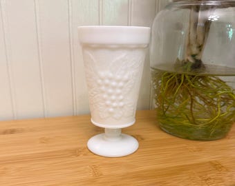 Vintage Anchor Hocking Milk Glass Colony Grape Pattern Footed Goblet