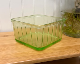 Vintage Uranium Glass Green Refrigerator Dish